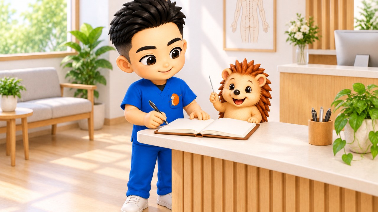 手帳に先に休みを書き込む院長とハリーちゃん