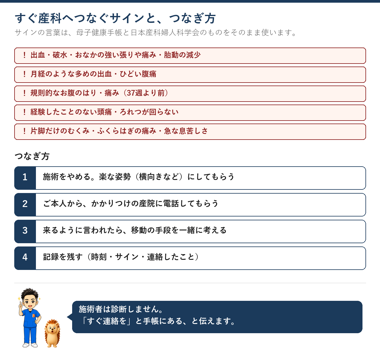 すぐ産科へつなぐサインと、つなぎ方
