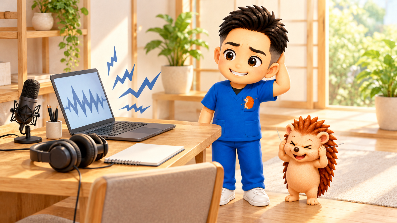 ノートパソコンからぎこちない音が出て、ちび院長が苦笑いで頭をかき、ハリーちゃんが両耳をふさいでいる