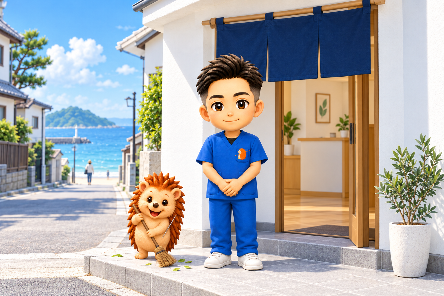 海辺の小さな町で開業した日の院長とハリーちゃん